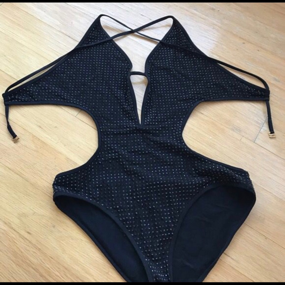 Gucci one piece swimsuit black with studs